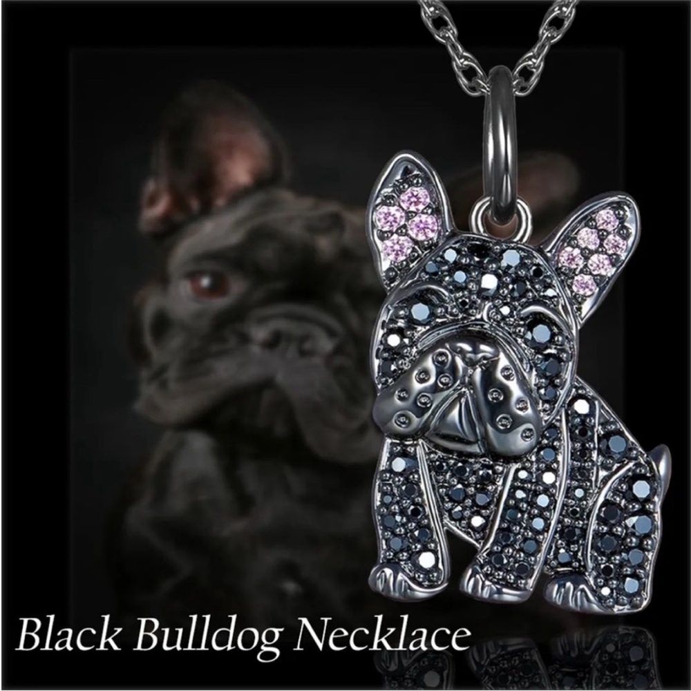 French Bulldog Frenchie Necklace Diamond CZ Embellished Pink Black Dog Necklace